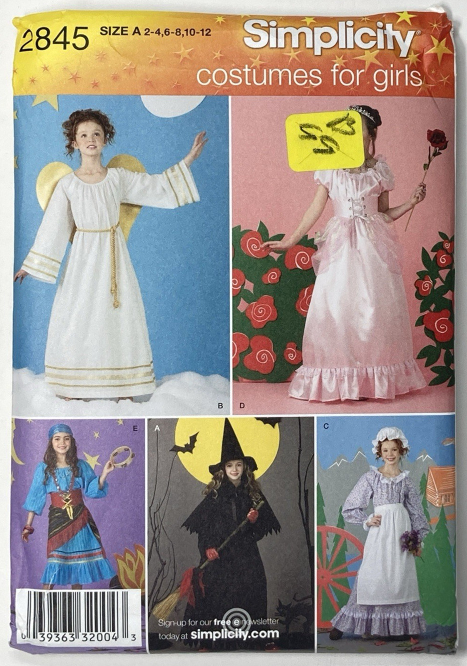 Simplicity 2845 Costumes Girls Angel Witch Gypsy Princess Pattern Sz 2-12 Uncut